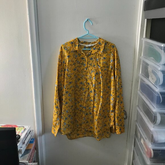 Women's Old Navy Yellow Floral Button-down Shirt - Size XXL Tall - Picture 1 of 6